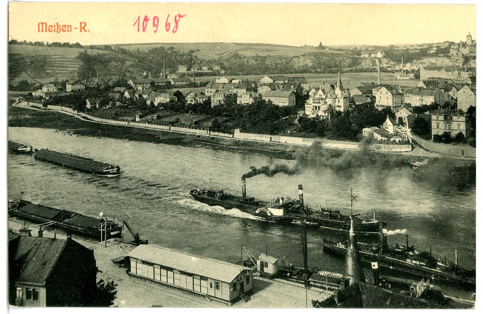 10968-Meißen-1909-Meißen Rechts - Elbe mit Schleppzug Kondor-Brück & Sohn Kunstverlag