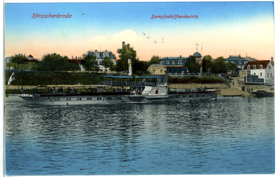 10924-Kötzschenbroda-1909-Dampfschifflandeplatz mit Dampfer Bodenbach-Brück & Sohn Kunstverlag