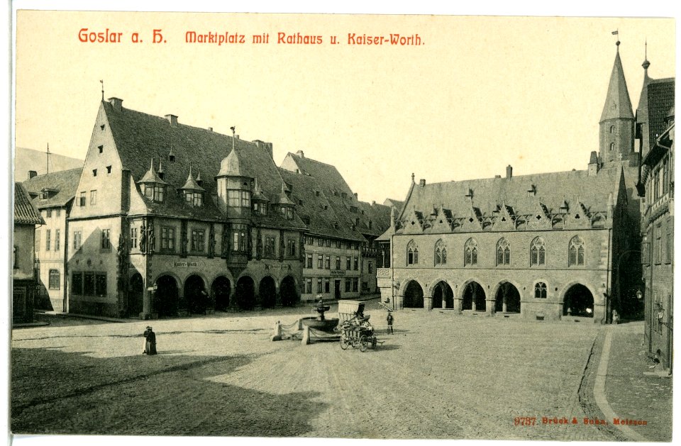 09737-Goslar-1908-Marktplatz mit Rathaus und Kaiser-Worth-Brück & Sohn Kunstverlag
