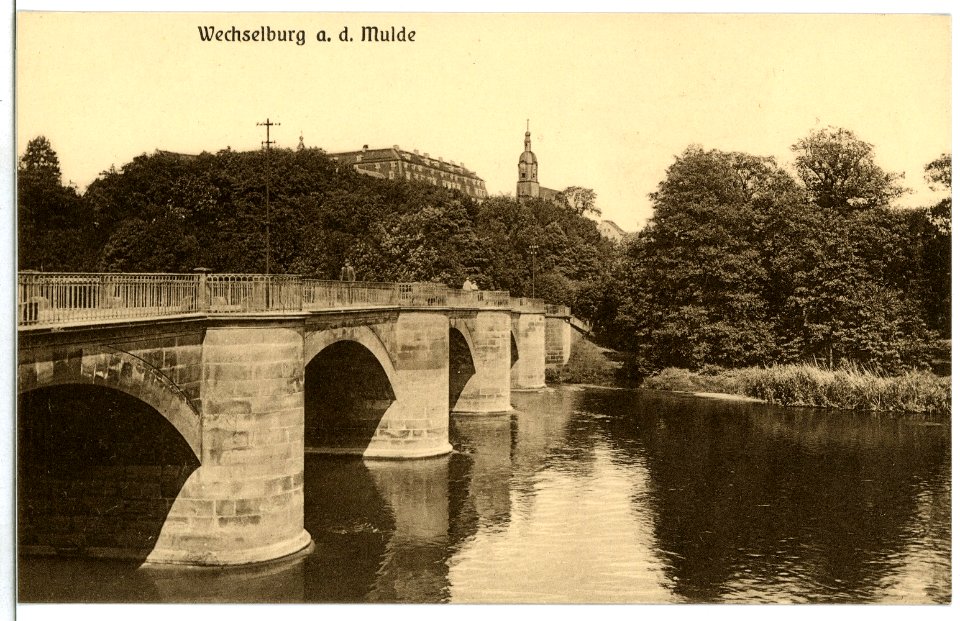 09662-Wechselburg-1908-Schloß mit Muldenbrücke-Brück & Sohn Kunstverlag
