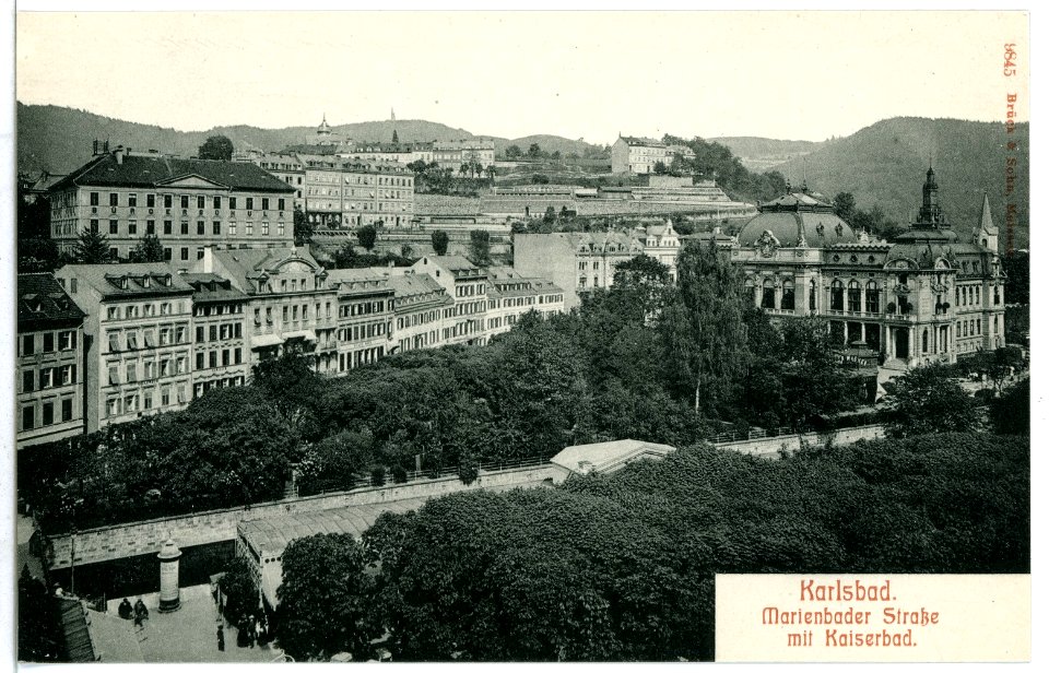 09845-Karlsbad-1908-Marienbader Straße mit Kaiserbad-Brück & Sohn Kunstverlag