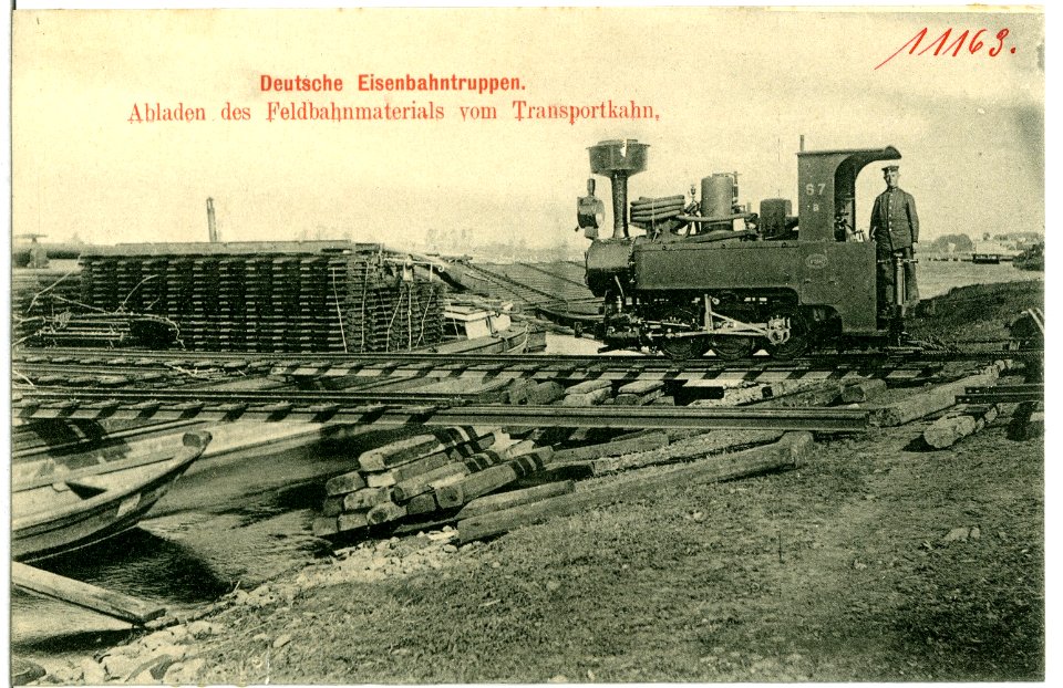 11163-Nünchritz-1910-Deutsche Eisenbahntruppen - Abladen des Feldbahnmaterials-Brück & Sohn Kunstverlag