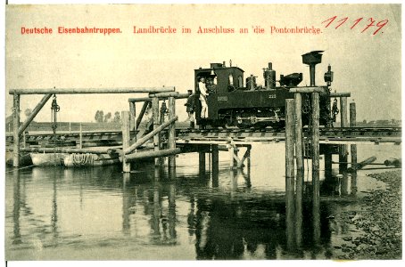 11179-Nünchritz-1910-Deutsche Eisenbahntruppen - Anschluß an die Pontonbrücke-Brück & Sohn Kunstverlag