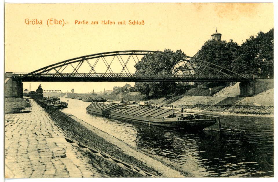09620-Riesa-1908-Gröba, Hafen mit Schloß-Brück & Sohn Kunstverlag