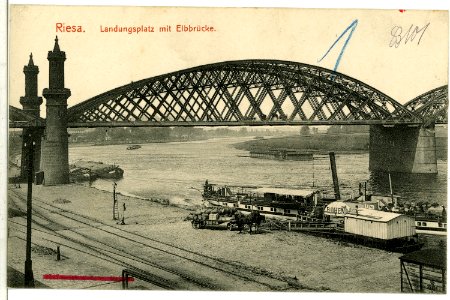 09517-Riesa-1908-Elbbrücke mit Dampfer Bohemia-Brück & Sohn Kunstverlag