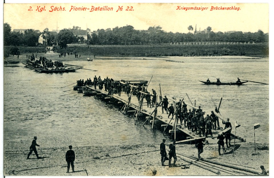 11157-Merschwitz-1910- 2. Königlich Sächsisches Pionier-Bataillon Nr. 22 - Kriegsmäßiger Brückenschlag-Brück & Sohn Kunstverlag