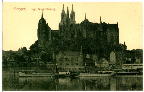 10324-Meißen-1908-Albrechtsburg mit Dampfer und Schlepper-Brück & Sohn Kunstverlag