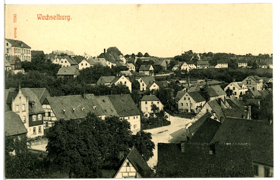 09651-Wechselburg-1908-Blick auf Wechselburg-Brück & Sohn Kunstverlag