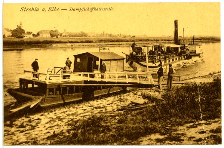10189-Strehla-1908-Dampfschiffhaltestelle mit Dampfer-Brück & Sohn Kunstverlag