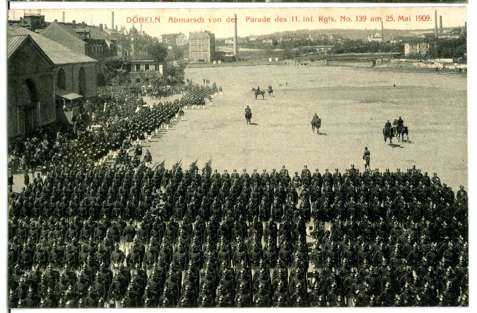 10827-Döbeln-1909-Abmarsch von der Parade, 11. Infanterie-Regiment Nr. 139-Brück & Sohn Kunstverlag