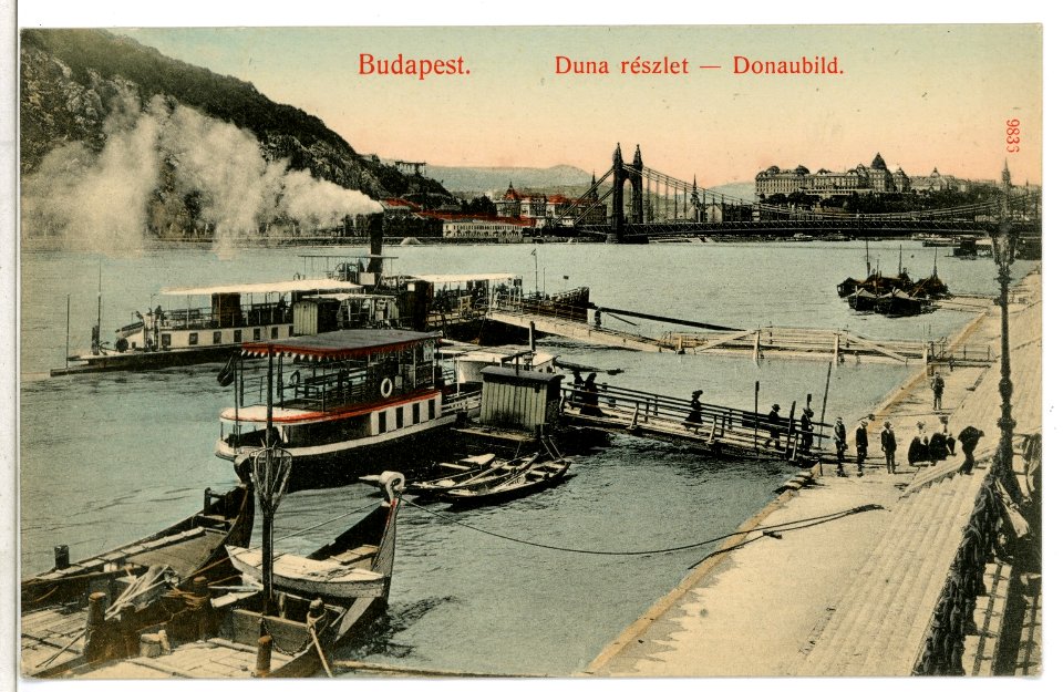 09836-Budapest-1908-Donau mit Dampfschiffen-Brück & Sohn Kunstverlag