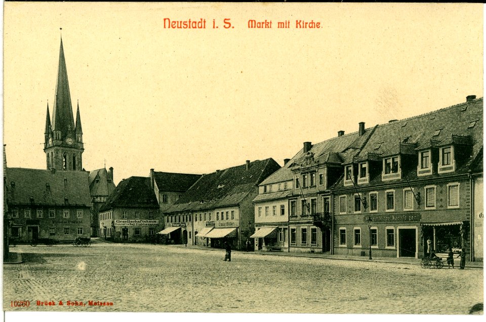 10260-Neustadt-1908-Markt mit Kirche-Brück & Sohn Kunstverlag