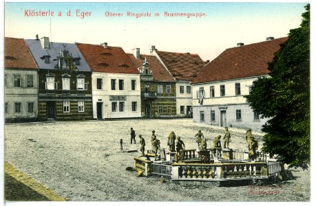 09948-Klösterle-1908-Oberer Ringplatz mit Brunnengruppe-Brück & Sohn Kunstverlag