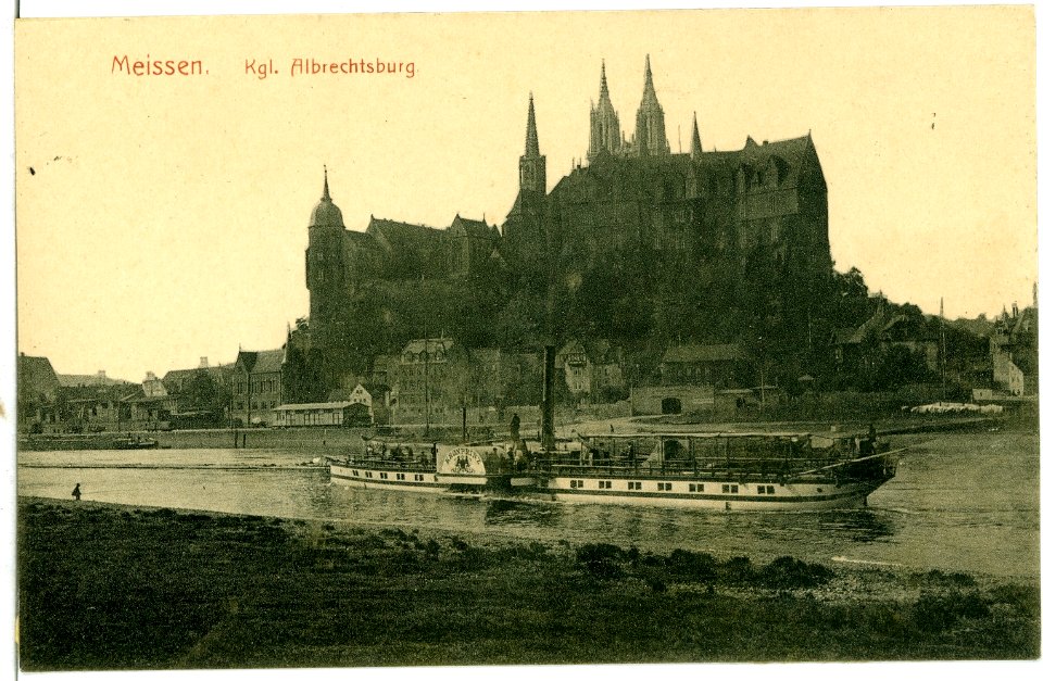 10321-Meißen-1908-Albrechtsburg mit Elbe und Dampfer Kronprinz-Brück & Sohn Kunstverlag