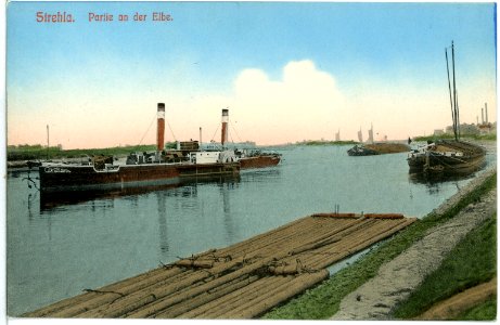 10186-Strehla-1908-an der Elbe mit Dampfer-Brück & Sohn Kunstverlag