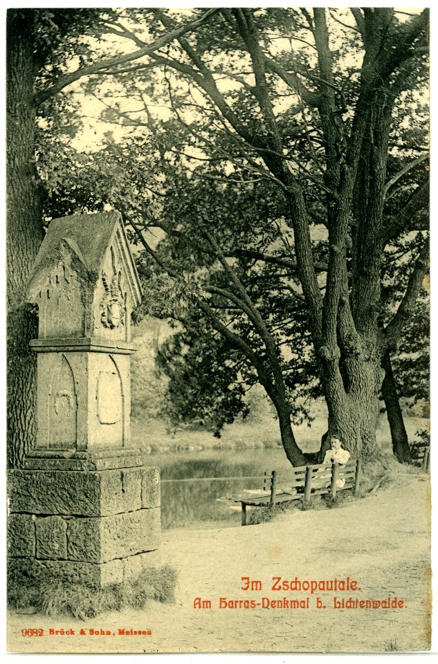 09682-Lichtenwalde-1908-Harrasdenkmal im Zschopautal-Brück & Sohn Kunstverlag