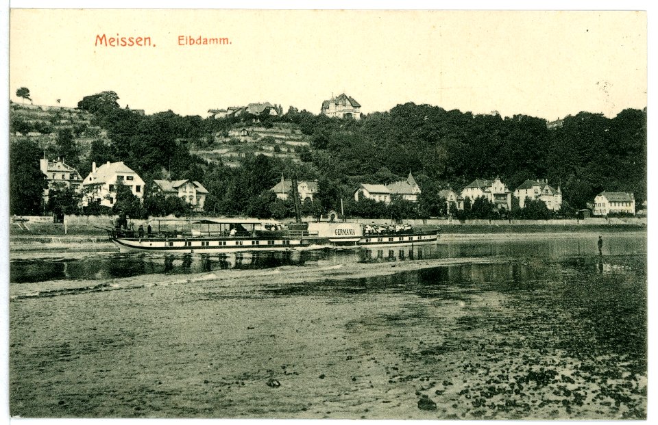 10063-Meißen-1908-Elbansicht mit Dampfer Germania-Brück & Sohn Kunstverlag