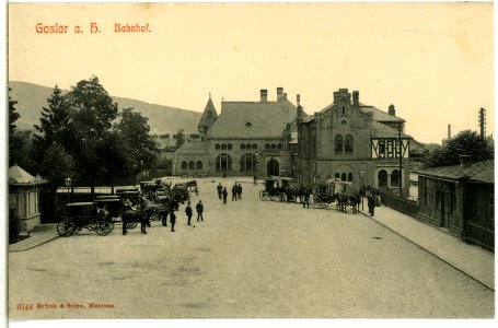 09742-Goslar-1908-Bahnhof mit Pferdedroschken-Brück & Sohn Kunstverlag