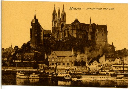 12057-Meißen-1910-Albrechtsburg und Dom - Elbe mit Schlepper-Brück & Sohn Kunstverlag