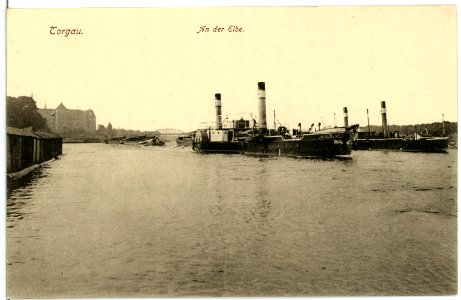 10102-Torgau-1908-Elbe mit Schleppzügen-Brück & Sohn Kunstverlag