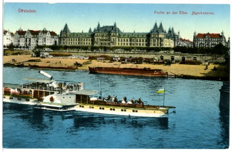 12204-Dresden-1910-Jägerkaserne, Elbe mit Dampfer König Albert-Brück & Sohn Kunstverlag