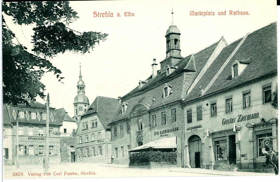 10078-Strehla-1908-Markt und Rathaus-Brück & Sohn Kunstverlag