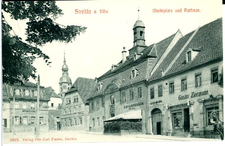 10078-Strehla-1908-Markt und Rathaus-Brück & Sohn Kunstverlag