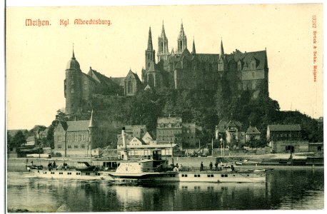 10282-Meißen-1908-Albrechtsburg mit Elbe und Dampfer Bodenbach-Brück & Sohn Kunstverlag
