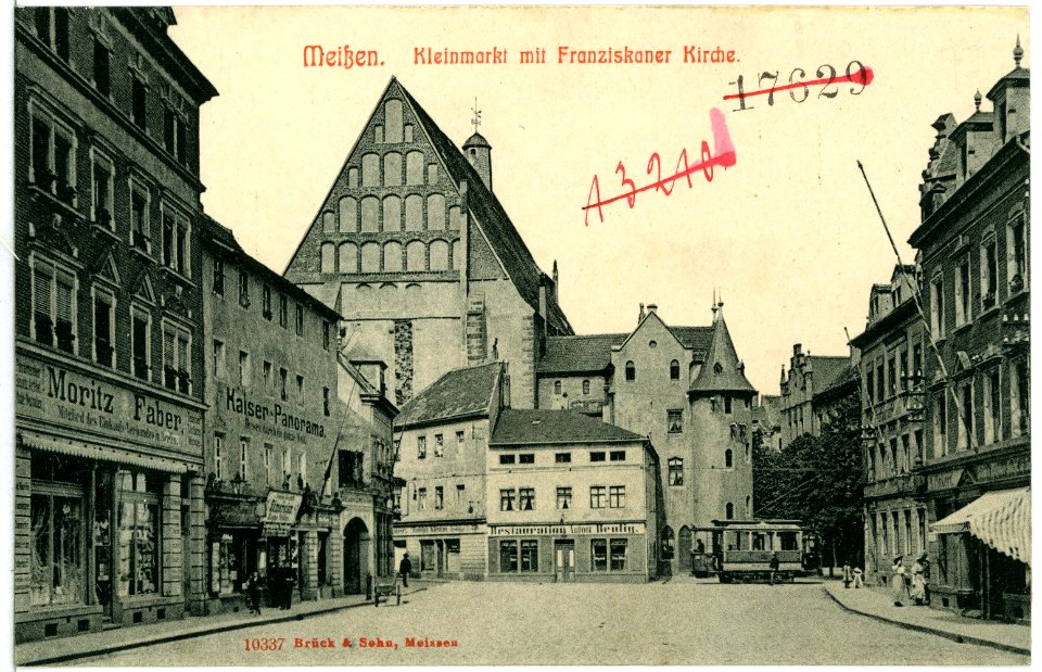 10337-Meißen-1908-Kleinmarkt mit Franziskanerkirche-Brück & Sohn Kunstverlag