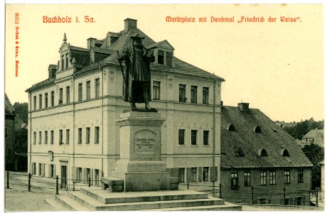 09672-Buchholz-1908-Marktplatz mit Denkmal Friedrich der Weise-Brück & Sohn Kunstverlag