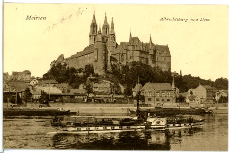 12059-Meißen-1910-Albrechtsburg und Dom - Elbe mit Dampfer Kronprinz-Brück & Sohn Kunstverlag