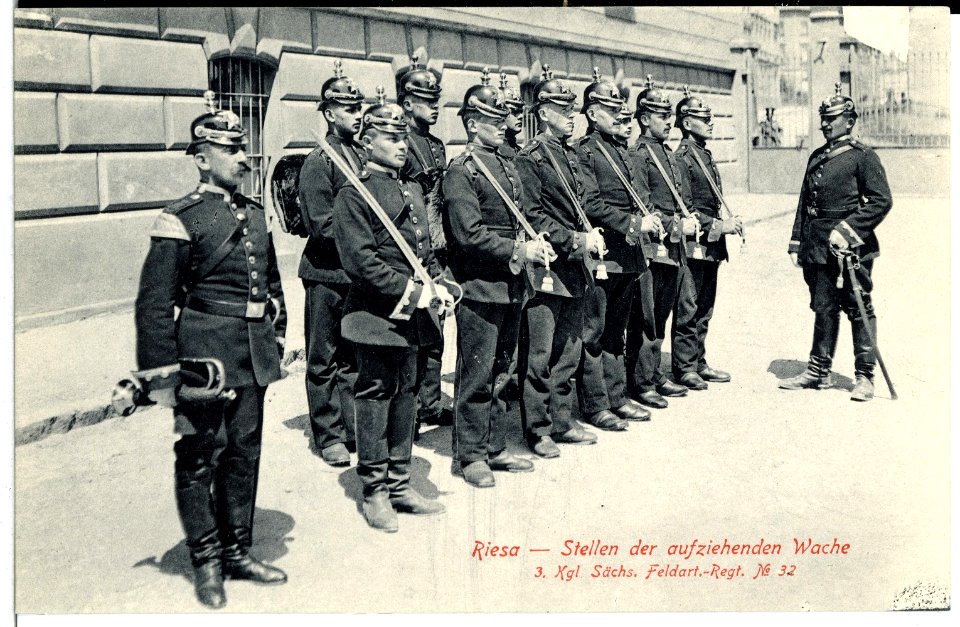 10039-Riesa-1908-3. Feldartillerie-Regiment Nr. 32 - Stellen der Wache-Brück & Sohn Kunstverlag