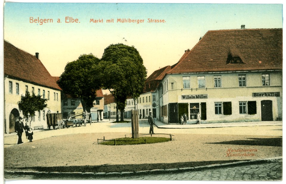 10057-Belgern-1908-Markt mit Mühlbergerstraße-Brück & Sohn Kunstverlag