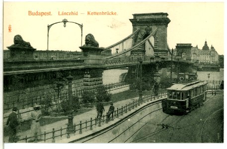 09870-Budapest-1908-Kettenbrücke mit Straßenbahn-Brück & Sohn Kunstverlag