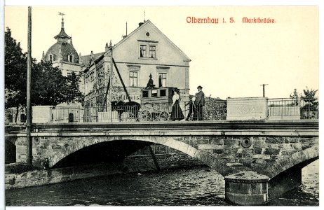 12072-Olbernhau-1910-Marktbrücke mit Postkutsche-Brück & Sohn Kunstverlag