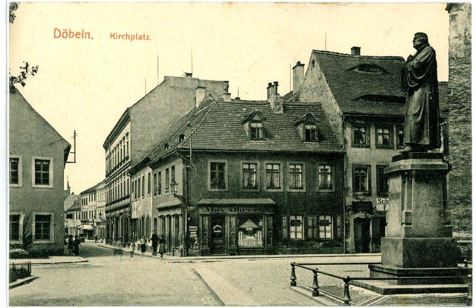 10145-Döbeln-1908-Kirchplatz mit Lutherdenkmal-Brück & Sohn Kunstverlag
