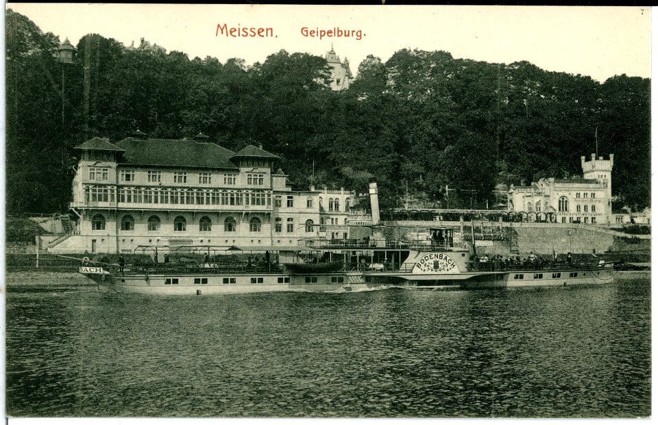10323-Meißen-1908-Geipelburg mit Dampfer Bodenbach-Brück & Sohn Kunstverlag