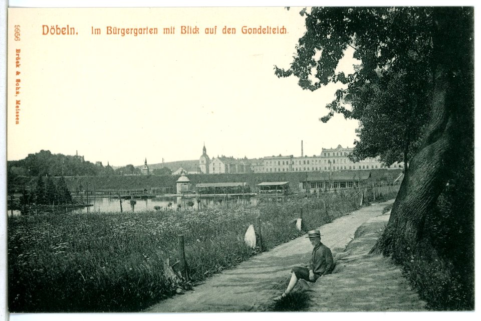 09956-Döbeln-1908-Bürgergarten mit Blick auf den Gondelteich-Brück & Sohn Kunstverlag