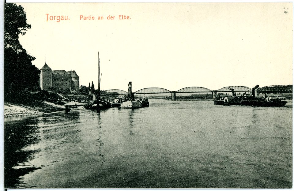 10105-Torgau-1908-Elbe mit Schleppern-Brück & Sohn Kunstverlag
