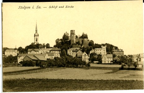 10297-Stolpen-1908-Schloß mit Kirche-Brück & Sohn Kunstverlag