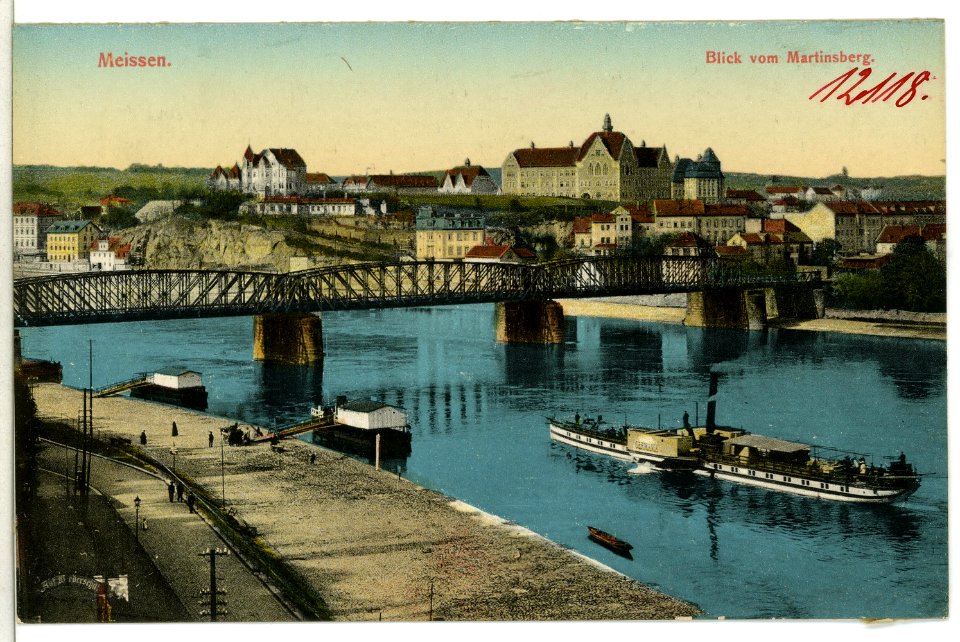 12118-Meißen-1910-Ratsweinberg, Brücke, Elbe mit Dampfer Germania-Brück & Sohn Kunstverlag