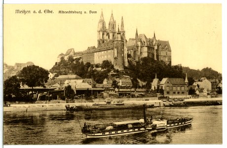 12045-Meißen-1910-Albrechtsburg und Dom - Elbe mit Dampfer Wettin-Brück & Sohn Kunstverlag