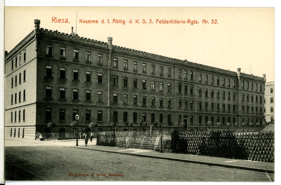 09519-Riesa-1908-Kaserne der 1. Abteilung des 3. Königlich Sächsischen Feld-Artillerie-Regiment Nr. 32-Brück & Sohn Kunstverlag