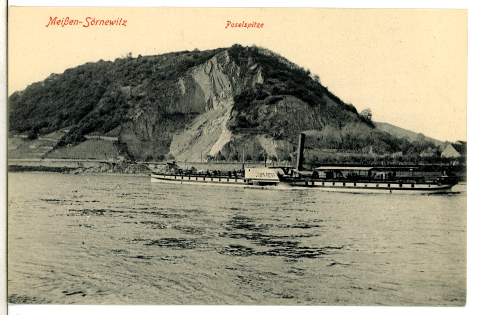 09967-Meißen-1908-Blick über die Elbe mit Dampfer John Penn zur Bosel-Brück & Sohn Kunstverlag
