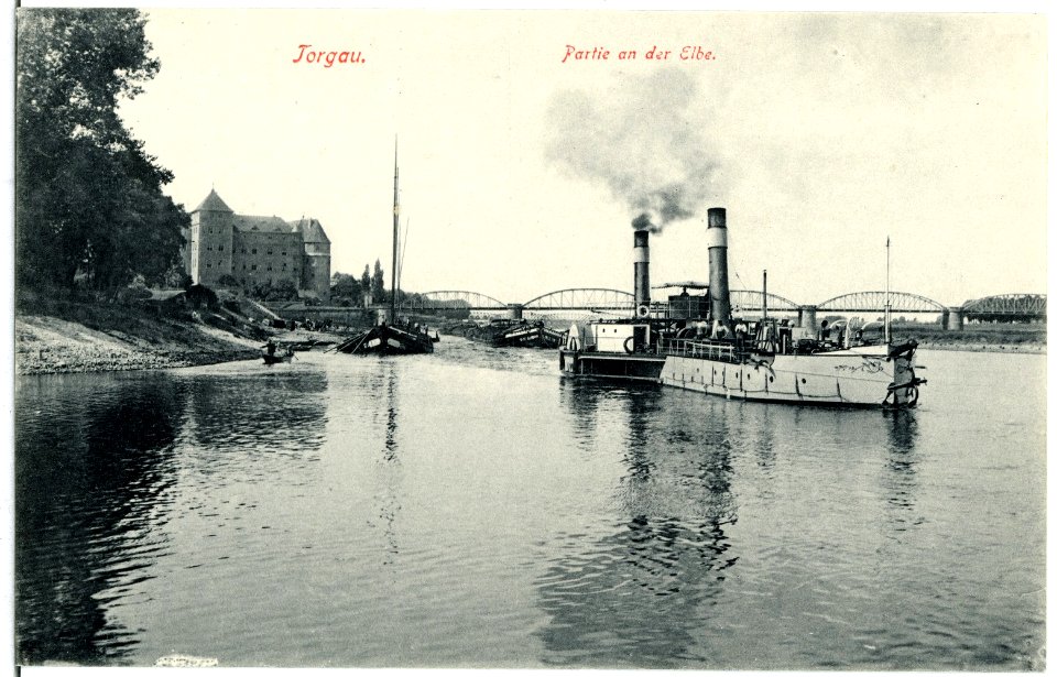 10103-Torgau-1908-Elbe mit Schleppzug-Brück & Sohn Kunstverlag
