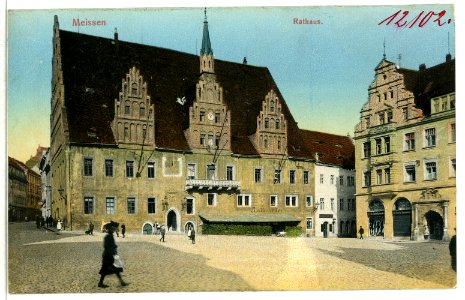 12102-Meißen-1910-Markt mit Rathaus, Hirschhaus und Burgstraße-Brück & Sohn Kunstverlag