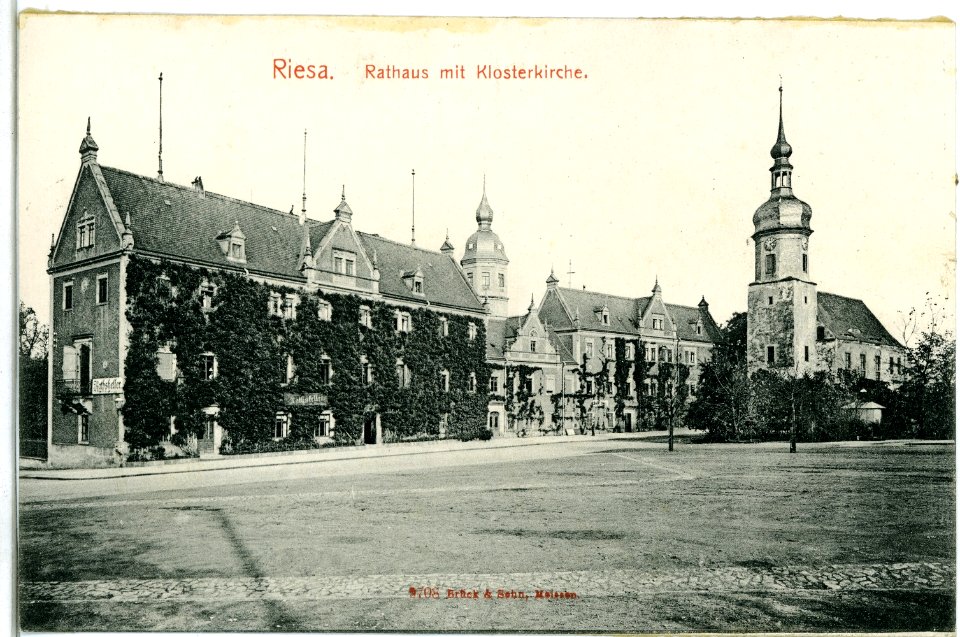 09708-Riesa-1908-Rathaus mit Klosterkirche-Brück & Sohn Kunstverlag