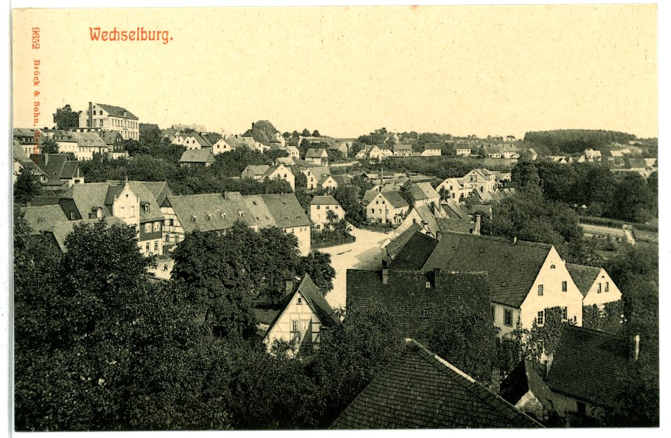 09652-Wechselburg-1908-Blick auf Wechselburg-Brück & Sohn Kunstverlag