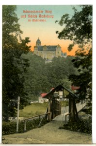 09999-Rochsburg-1908-Schwankender Steg mit Schloß Rochsburg-Brück & Sohn Kunstverlag