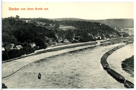 12098-Diesbar-1910-Vom bösen Bruder - Elbe mit Riesenschleppzug-Brück & Sohn Kunstverlag